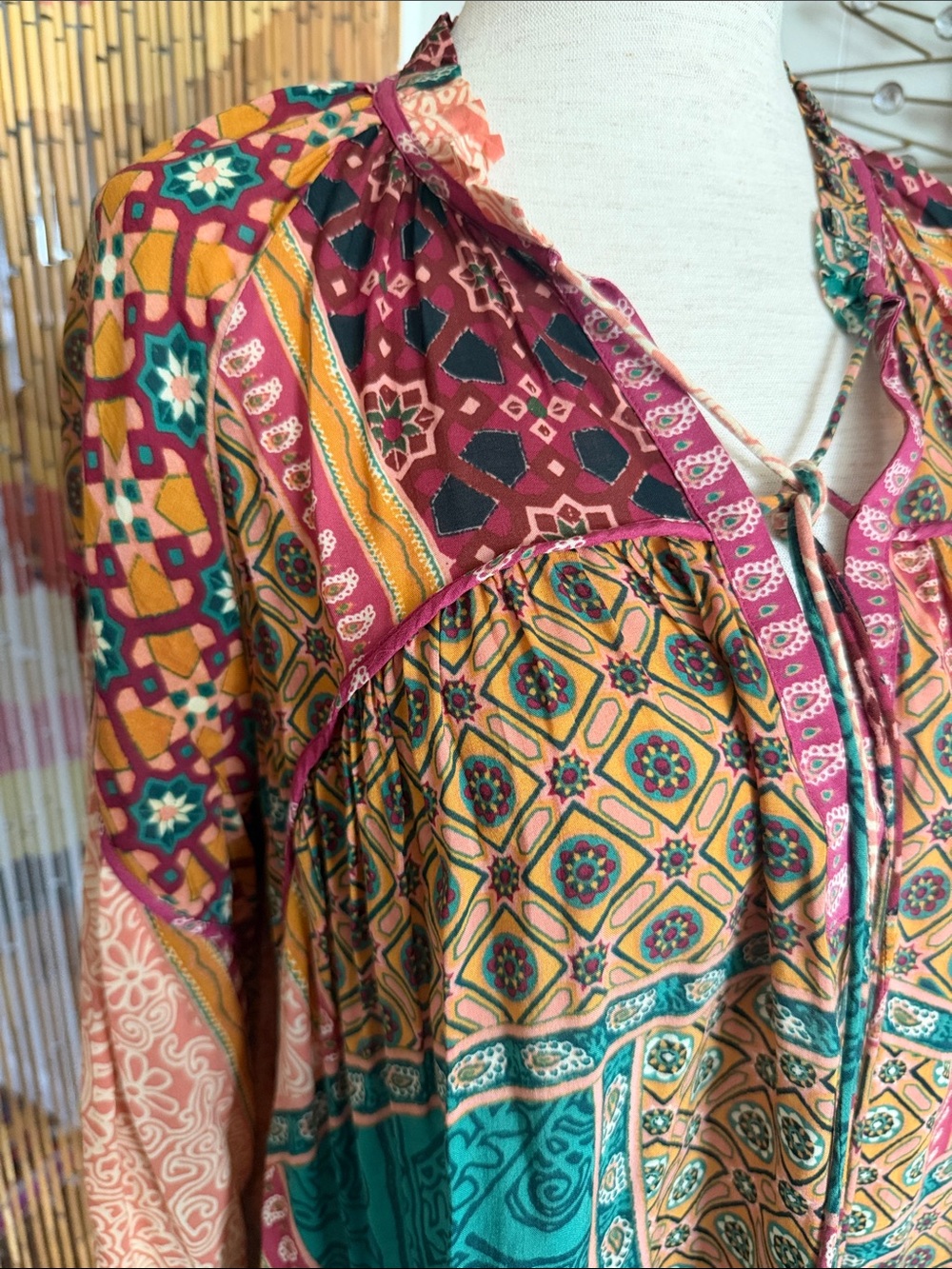 ba&sh Multi-Color Patchwork Tie-Neck Tunic - Picture 2 of 7